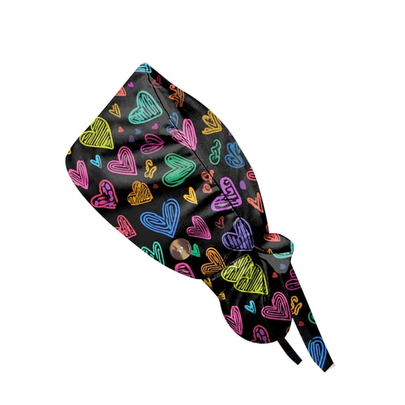 Fgvctg Valentine's Day Bouffant Scrub Caps Womens Long Hair Head Covering Love Heart Print Adjustable Back Tie Scrub Hats Cyan