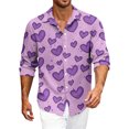 thumbnail image 1 of Fgvctg Valentine's Day Button Down Shirt for Men Long Sleeve Cotton Shirt Dressy Collared Blouses Date Day Love Heart Print Plus Size Business Casual Outfits Light Purple 4XL, 1 of 5