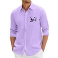 thumbnail image 1 of Fgvctg Valentine's Day Button Down Shirt for Men Long Sleeve V Neck Blouses Casual Date Day Love Heart Print Shirt Oversized Collared Business Casual Outfits Purple L, 1 of 4