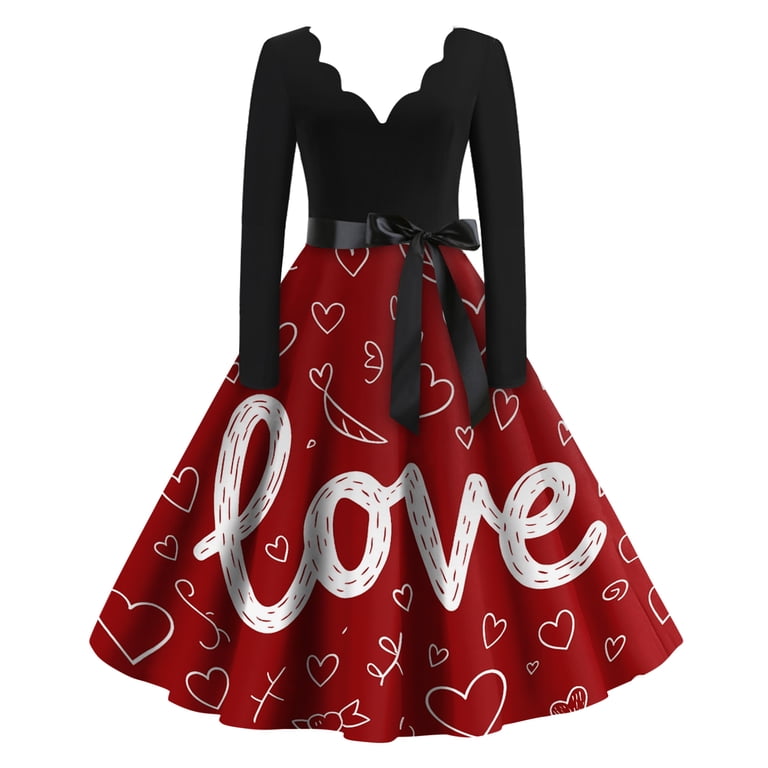 Fgvctg Valentine's Day Dresses for Women Love Heart Graphic Vintage  Cocktail Dresses Oversized V Neck 50's Dress Long Sleeve Dressy Elegant  Date-Night Outfits Deep Red M - Walmart.com