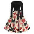 thumbnail image 1 of Fgvctg Valentine's Day Dresses for Women Prom Vintage Cocktail 50s Tea Dress Cute Heart Print Crewneck Dresses A-Line Romantic Long Sleeve Clothing Soft Outfits Khaki S, 1 of 3