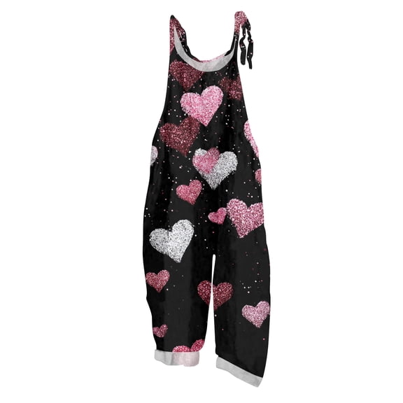 Fgvctg Valentine's Day Dressy Jumpsuits for Women Wide Leg Pant Spaghetti Straps Comfy Love Heart Graphic Jumpsuit Sleeveless Bib Overalls Sprimg Romper Clothing With Pockets Light pink 2XL