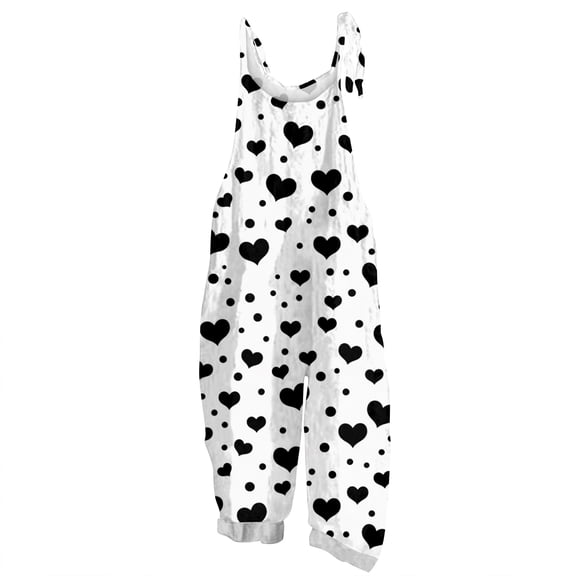 Fgvctg Valentine's Day Formal Jumpsuits for Women Sleeveless Date Night Spaghetti Straps Overalls Vintage Wide Leg Pant Love Heart Graphic Bib Overalls Rompers Sprimg Pant With Pockets White 3XL
