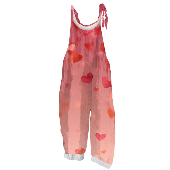 Fgvctg Valentine's Day Jumpsuits for Women Dressy Wide Leg Pant Date Night Spaghetti Straps Trendy Love Heart Graphic Jumpsuit Sleeveless Bib Overalls Sprimg Romper Clothes With Pockets Vermilion XL