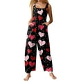 thumbnail image 1 of Fgvctg Valentine's Day Jumpsuits for Women Overalls Sleeveless Date Night Spaghetti Straps Overalls Casual Wide Leg Pant Love Heart Graphic Bib Overalls Rompers Sprimg Pant With Pockets Black XL, 1 of 7
