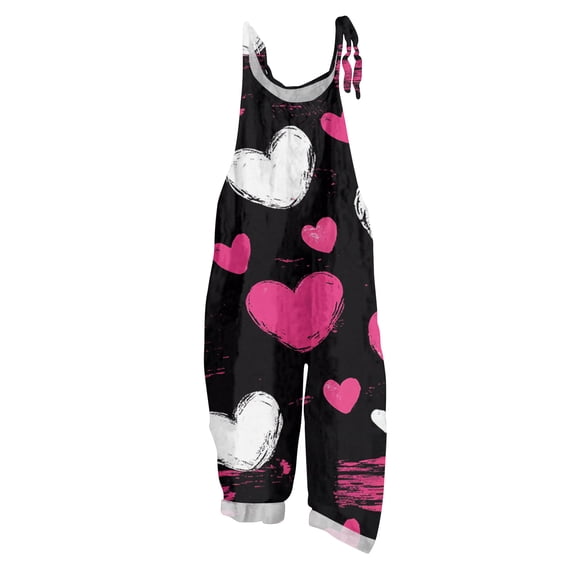 Fgvctg Valentine's Day Jumpsuits for Women Sleeveless Date Night Spaghetti Straps Overalls Trendy Wide Leg Pant Love Heart Print Bib Overalls Rompers Sprimg Pants With Pockets Hot Pink S