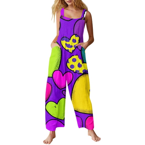 Fgvctg Valentine's Day Jumpsuits for Women Wide Leg Pant Cute Overall Love Heart Print Sleeveless Date Night Spaghetti Straps Jumpsuit Rompers Bib Overalls Oversized Sprimg Pant With Pockets Green S