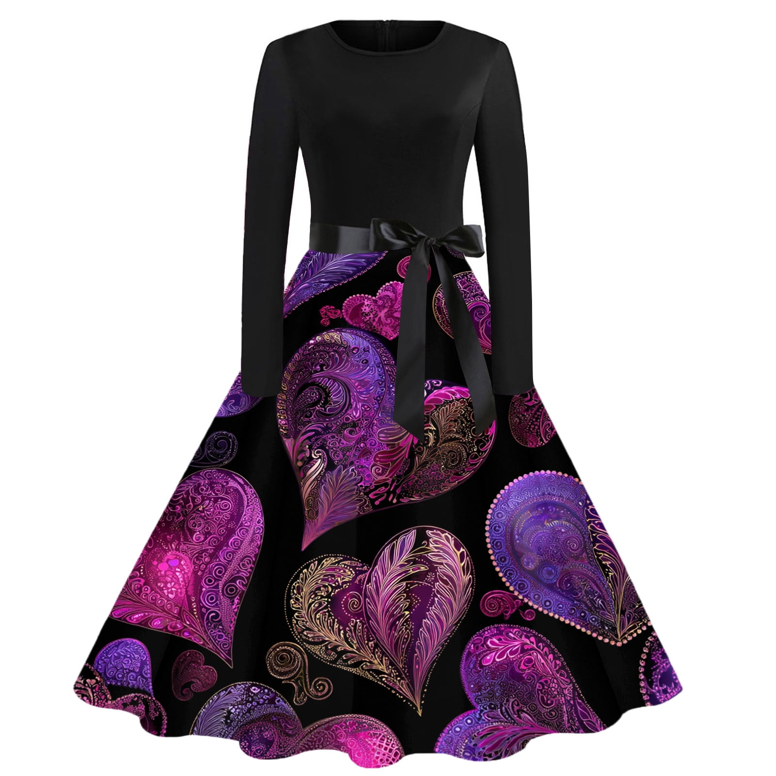 valentine cocktail dress Fgvctg Valentine's Day a Line Dresses for Women Love Heart Graphic Vintage Dresses Oversized Crewneck 1950s Long Sleeve Dressy Elegant Date-Night Outfit Hot Pink 4XL Best valentine Size:22 Islamic Long Formal Dress Low Back Bridesmaid Dress Available In Red/Black