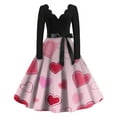 thumbnail image 1 of Fgvctg Valentine's Day a Line Dresses for Women Romantic V Neck Vintage Cocktail Dress Cute Heart Print Soft 50s Tea Dress Long Sleeve A-Line Dressy Clothes Pink M, 1 of 3