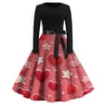 thumbnail image 1 of Fgvctg Valentine's Day a Line Dresses for Women Sweet Crewneck Vintage Cocktail Dress Love Heart Print Fashion Dress 1950s Date-Night Long Sleeve Formal Dressy Clothing Watermelon Red M, 1 of 3
