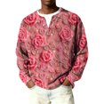 thumbnail image 1 of Fgvctg Valentine's Day Men Sweater Ribbed Knit Button Down Henley Collar Sweaters Love Heart Print Fashion Pullover Slim Fit Long Sleeve Sweater Oversized Spring Blouses Watermelon Red 2XL, 1 of 5