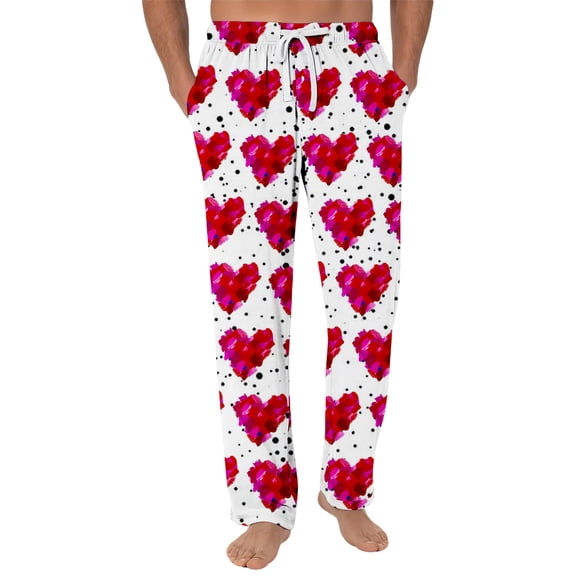 Fgvctg Valentine's Day Men's Pajamas Oversized Wide Leg Sleepwear Pajamas Pants Lover Love Heart Graphic High Waisted Pj Spring Drawstring Lounge Pants with Pockets Vermilion S
