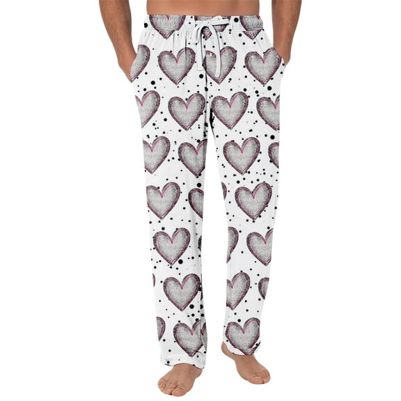 Fgvctg Valentine's Day Mens Pajamas Lightweight Wide Leg Sleepwear Pajama Pant Fashion Love Heart Graphic High Waisted Pjs Fall Spring Drawstring Lounge Pants with Pockets Black 2XL