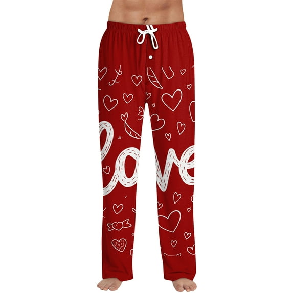 Fgvctg Valentine's Day Mens Pajamas Loungewear Sleepwear Wide Leg Pajama Heart Print High Waisted Pjs Pant Oversized Fall Spring Drawstring Lounge Pants with Pockets Pink S