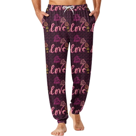 Fgvctg Valentine's Day Mens Pajamas Oversized Elastic Bottom Sleepwear Pajamas Pants Comfy Heart Graphic High Waisted Pj Spring Fall Drawstring Lounge Pants with Pockets Hot Pink 3XL