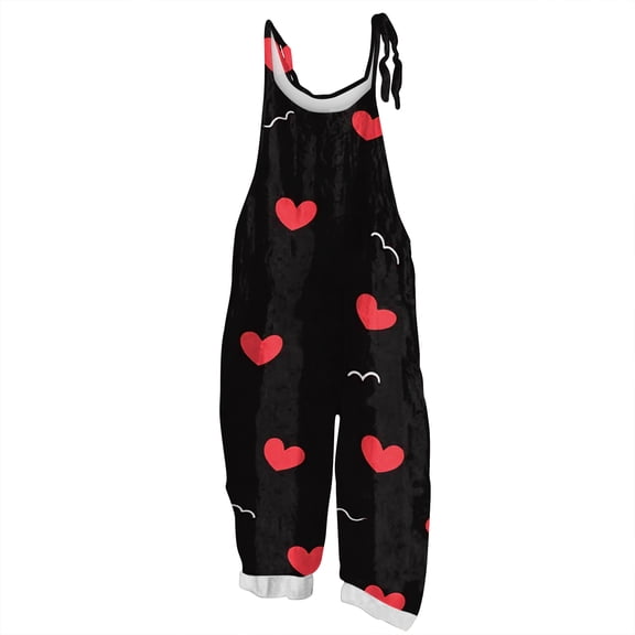 Fgvctg Valentine's Day Overalls for Women Sleeveless Date Night Spaghetti Straps Overalls Dressy Wide Leg Pant Love Heart Graphic Bib Overalls Romper Sprimg Pants With Pockets Black L