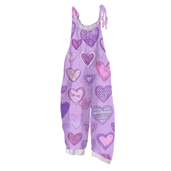 Fgvctg Valentine's Day Overalls for Women Wide Leg Pant Dressy Overalls Love Heart Print Sleeveless Spaghetti Straps Jumpsuit Romper Bib Overalls Plus Size Sprimg Pants With Pockets Purple Pink 5XL