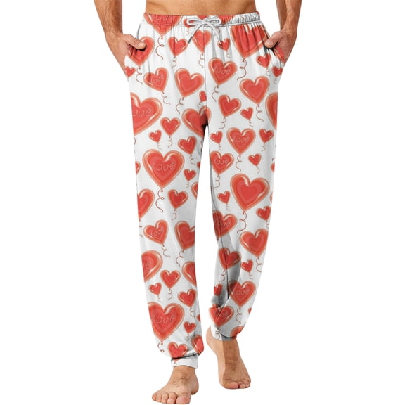 Fgvctg Valentine's Day Pajama Pants for Men Soft Heart Print Elastic Bottom Pajama Sleepwear High Waisted Pj Pants Stretch Spring Fall Drawstring Lounge Pants with Pockets Watermelon Red M