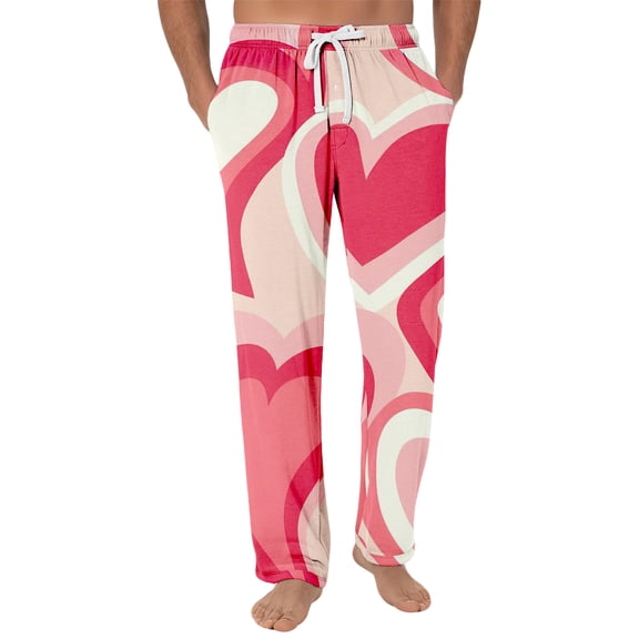Fgvctg Valentine's Day Pajama Pants for Men Stretch Wide Leg Sleepwear Pajama Pant Romantic Love Heart Print High Waisted Pj Spring Drawstring Lounge Pants with Pockets Hot Pink S