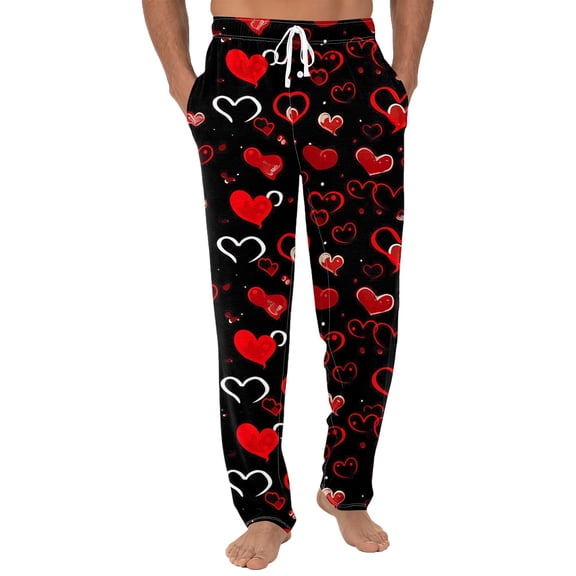 Fgvctg Valentine's Day Pajama Pants Mens Comfy Sleepwear Wide Leg Pajamas Love Heart Graphic High Waisted Pjs Pants Loose Spring Drawstring Lounge Pants with Pockets Wine 3XL