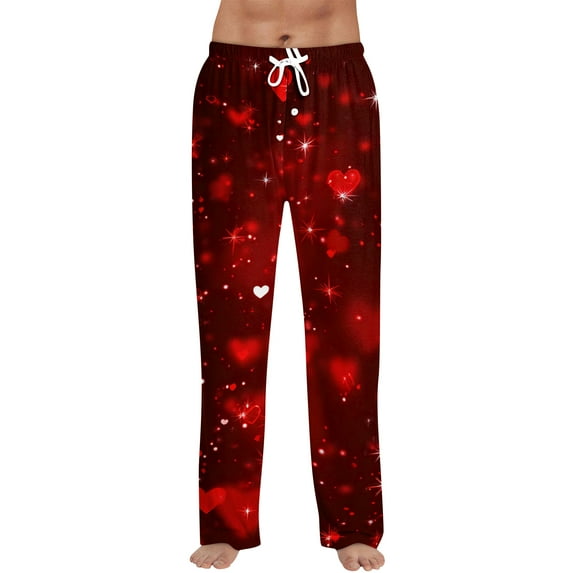 Fgvctg Valentine's Day Pajama Pants Mens Lover Sleepwear Wide Leg Pajamas Heart Print High Waisted Pjs Pant Plus Size Fall Spring Drawstring Lounge Pants with Pockets Multicolor XL
