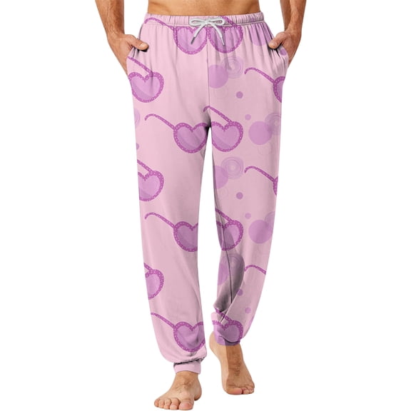 Fgvctg Valentine's Day Pajamas for Men Comfy Heart Graphic Elastic Bottom Pajamas Sleepwear High Waisted Pj Pants Loose Spring Drawstring Lounge Pants with Pockets Light pink 3XL