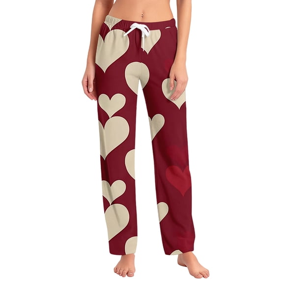 Fgvctg Valentine's Day Pajamas for Women Loose Wide Leg Sleepwear Pajama Pants Comfy Heart Print High Waisted Pjs Spring Fall Drawstring Lounge Pants with Pockets Hot Pink L
