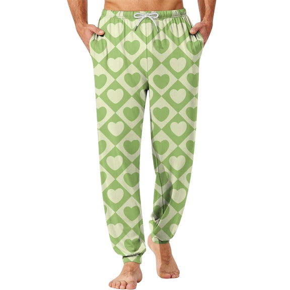 Fgvctg Valentine's Day Plus Size Pajamas for Men Soft Heart Print Elastic Bottom Pajamas Sleepwear High Waisted Pjs Pant Loose Fall Spring Drawstring Lounge Pants with Pockets Pink 3XL