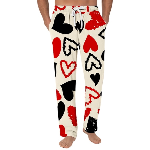 Fgvctg Valentine's Day Plus Size Pajamas for Men Soft Sleepwear Wide Leg Pajama Love Heart Print High Waisted Pj Pants Stretch Spring Drawstring Lounge Pants with Pockets Wine M