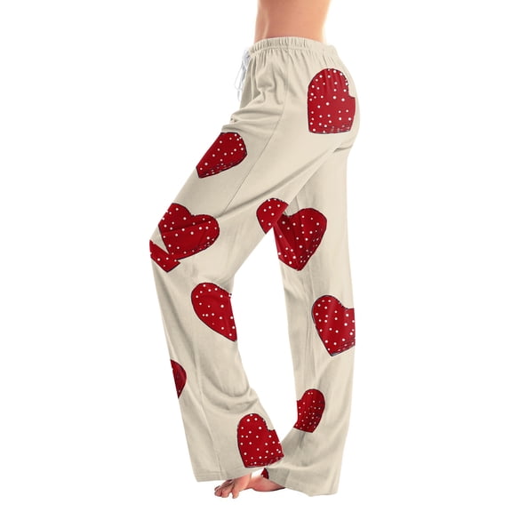 Fgvctg Valentine's Day Plus Size Pajamas for Women Oversized Wide Leg Sleepwear Pajama Pant Lover Heart Print High Waisted Pjs Spring Fall Drawstring Lounge Pants with Pockets Beige M