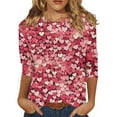 thumbnail image 1 of Fgvctg Valentine's Day Shirts for Women Casual Crewneck 3/4 Sleeve Shirt Date Night Pullover Cute Tops Plus Size Cute Love Heart Print Half Sleeve Blouse Watermelon Red M, 1 of 6