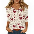 thumbnail image 1 of Fgvctg Valentine's Day Spring Tops for Women 2025 Casual V Neck 3/4 Sleeve Shirt Date Night Pullover Parade Top Loose Cute Love Heart Graphic Blouse Gifts For Her Wine L, 1 of 4