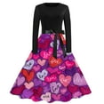 thumbnail image 1 of Fgvctg Valentine's Day Vintage Cocktail Dresses for Women Hepburn Long Sleeve Vintage Cocktail Dresses Sweet Prom Dress 1950s Romantic Cute Heart Print Outfit Crewneck Clothes Dark Purple 2XL, 1 of 4