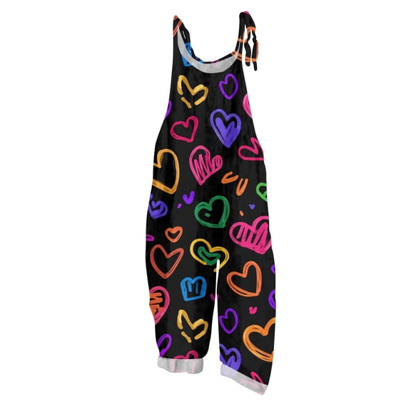 Fgvctg Valentine's Day Women's Jumpsuit Wide Leg Pant Comfy Overalls Love Heart Graphic Sleeveless Spaghetti Straps Jumpsuits Romper Bib Overalls Oversized Sprimg Pants With Pockets Earthy Yellow XL