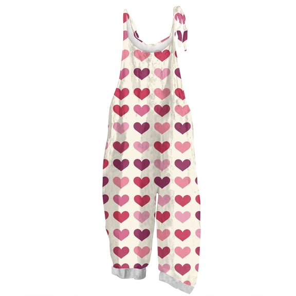 Fgvctg Valentine's Day Women's Jumpsuits Wide Leg Pant Adjustable Overalls Love Heart Graphic Sleeveless Spaghetti Straps Jumpsuits Romper Bib Overalls Loose Sprimg Pants With Pockets Pink S