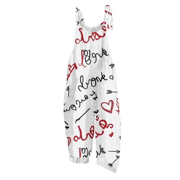 Fgvctg Valentine's Day Women's Jumpsuits Wide Leg Pant Casual Overalls Love Heart Graphic Sleeveless Spaghetti Straps Jumpsuits Romper Bib Overalls Loose Sprimg Pants With Pockets Hot Pink L