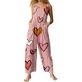 thumbnail image 1 of Fgvctg Valentine's Day Women's Jumpsuits Wide Leg Pant Comfy Overalls Love Heart Graphic Sleeveless Spaghetti Straps Jumpsuit Rompers Bib Overalls Loose Sprimg Pants With Pockets Light pink 2XL, 1 of 7