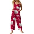 thumbnail image 1 of Fgvctg Valentine's Day Women's Jumpsuits Wide Leg Pant Date Night Spaghetti Straps Cute Love Heart Print Jumpsuits Sleeveless Bib Overalls Sprimg Rompers Clothing With Pockets Light pink XL, 1 of 6