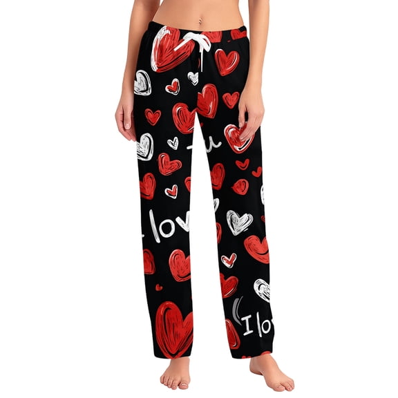 Fgvctg Valentine's Day Women's Pajamas Fashion Heart Graphic Wide Leg Pajama Sleepwear High Waisted Pjs Pants Plus Size Spring Drawstring Lounge Pants with Pockets Light pink 3XL