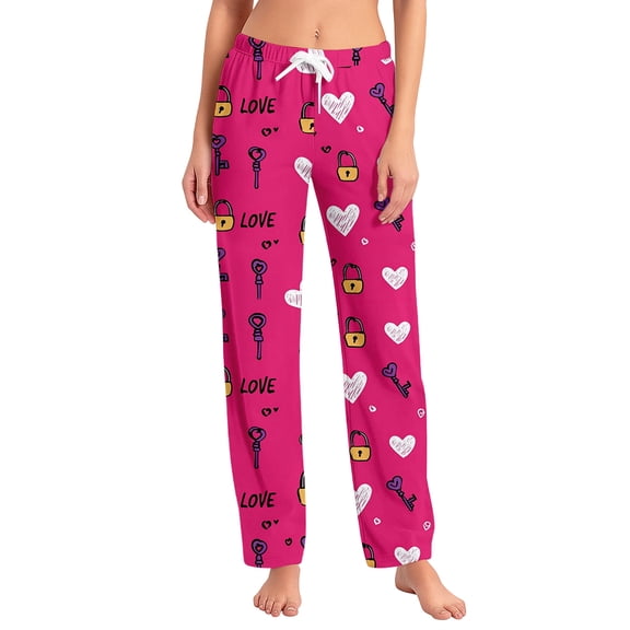Fgvctg Valentine's Day Women's Pajamas Fashion Sleepwear Wide Leg Pajama Heart Graphic High Waisted Pj Pants Loose Fall Spring Drawstring Lounge Pants with Pockets Multicolor XL