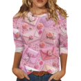 thumbnail image 1 of Fgvctg Valentine's Day Women's Tops Casual Crewneck 3/4 Sleeve Top Oversized Date Night Pullover Shirts Soft Cute Love Heart Graphic Half Sleeve Blouse Purple Pink M, 1 of 6