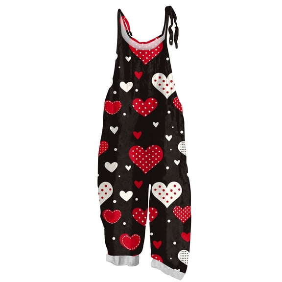 Fgvctg Valentine's Day Womens Jumpsuit Wide Leg Pant Casual Overall Love Heart Graphic Sleeveless Spaghetti Straps Jumpsuits Rompers Bib Overalls Plus Size Sprimg Pant With Pockets Black L