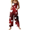thumbnail image 1 of Fgvctg Valentine's Day Womens Jumpsuit Wide Leg Pant Cute Love Heart Graphic Overall Sleeveless Rompers Spaghetti Straps Jumpsuits Oversized Bib Overalls Sprimg Clothing With Pockets Wine 2XL, 1 of 7