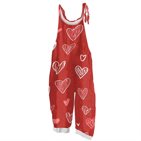 Fgvctg Valentine's Day Womens Jumpsuit Wide Leg Pant Holiday Overalls Love Heart Graphic Sleeveless Spaghetti Straps Jumpsuits Rompers Bib Overalls Plus Size Sprimg Pant With Pockets Wine S
