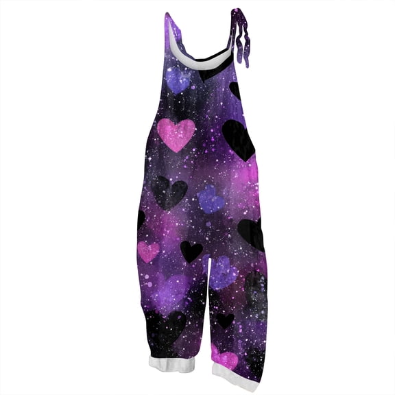 Fgvctg Valentine's Day Womens Jumpsuit Wide Leg Pant Trendy Love Heart Print Overalls Sleeveless Romper Spaghetti Straps Jumpsuits Oversized Bib Overalls Sprimg Clothing With Pockets Black 4XL