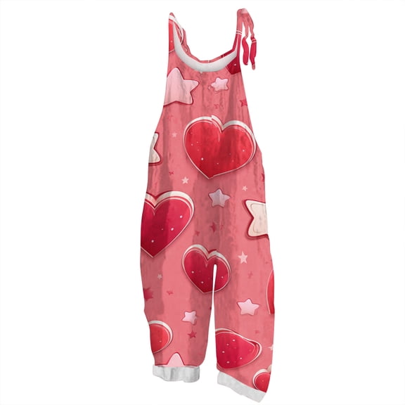 Fgvctg Valentine's Day Womens Jumpsuits Sleeveless Date Night Spaghetti Straps Overall Fashion Wide Leg Pant Love Heart Graphic Bib Overalls Romper Sprimg Pants With Pockets Watermelon Red S