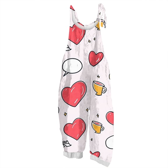 Fgvctg Valentine's Day Womens Jumpsuits Sleeveless Date Night Spaghetti Straps Overalls Cute Wide Leg Pant Love Heart Graphic Bib Overalls Romper Sprimg Pant With Pockets Pink S
