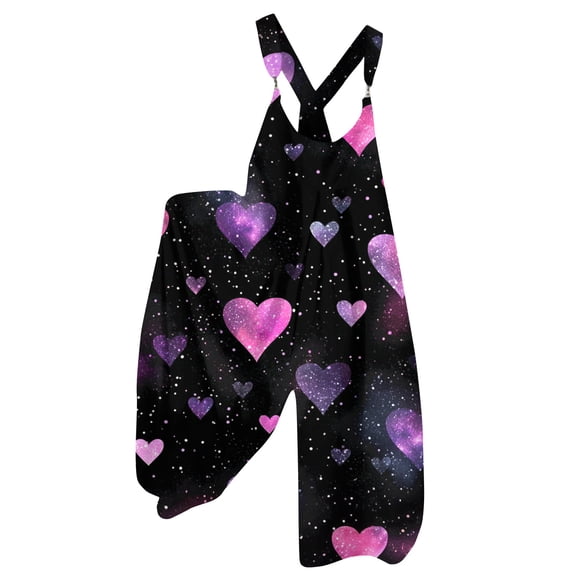 Fgvctg Valentine's Day Womens Jumpsuits Wide Leg Pant Casual Overall Love Heart Print Sleeveless Date Night Spaghetti Straps Jumpsuit Romper Bib Overalls Loose Sprimg Pant With Pockets Navy S