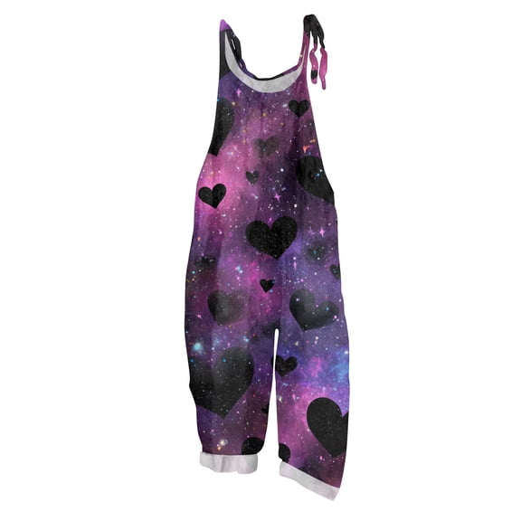 Fgvctg Valentine's Day Womens Jumpsuits Wide Leg Pant Fashion Overalls Love Heart Print Sleeveless Spaghetti Straps Jumpsuits Romper Bib Overalls Plus Size Sprimg Pant With Pockets Dark Purple 3XL