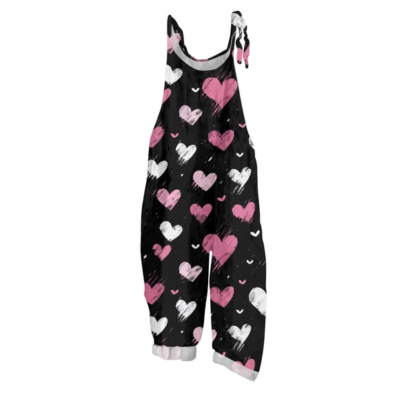 Fgvctg Valentine's Day Womens Jumpsuits Wide Leg Pant Festival Overall Love Heart Print Sleeveless Spaghetti Straps Jumpsuits Romper Bib Overalls Loose Sprimg Pants With Pockets Light pink S